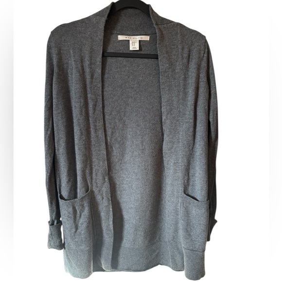 Max Studio Merino Wool Blend Open Front Cardigan XS Gray Pockets Grey Classic - Picture 2 of 10